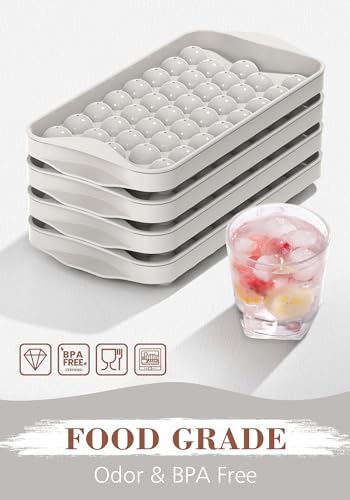 DOQAUS Round Ice Cube Trays with lid and Bin, 2 Pack Easy Pop Out Ice Trays for Freezer with Cover, Compact Circle Ice Cube Trays for Frezzer, Sphere Ice Cube Tray with Storage Ice Bucket Kits, Scoop