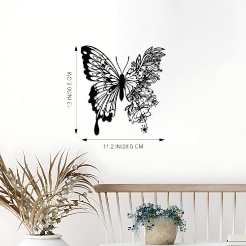 ESTART Metal Butterfly Wall Decor, 12 x 11.2 inch Boho Butterfly and Flower Metal Hanging Wall Decor Home Wall Art for Living Room Bedroom Bathroom