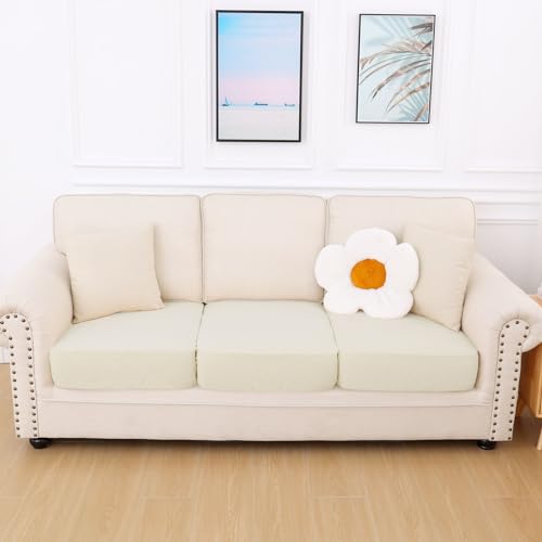 hyha Waterproof Couch Cushion Covers, Stretch Magic Sofa Covers Washable, Waterproof Sectional Couch Covers for Pets, Sofa/Couch Seat Cushion Covers with Elastic Bottom(1 Cushion Loveseat, Beige)
