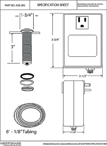 Westbrass ASB-11 Sink Top Waste Disposal Air Switch and Single Outlet Control Box, Flush Button, 1-Pack, Antique Copper