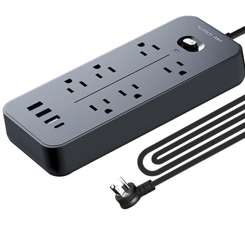 Power Strip Surge Protector with USB Ports (3A&1C),6FT Extension Cord, 6 AC Outlets, 1700 Joules Protection - Compact & Wall-Mountable, Ideal for Home, Office & Dorm (Bright Black)