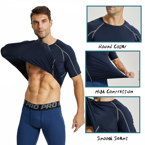 LANBAOSI 3 Pack Men's Compression Shirts Short Sleeve Compression Base Layer Cool Dry Athletic Undershirt Workout T Shirt