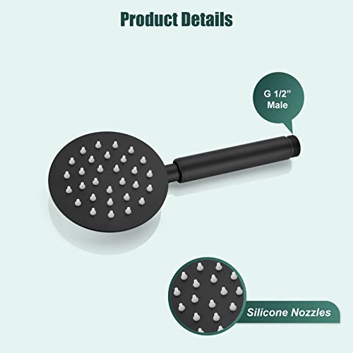 Heyalan Shower Wand Handheld Showerhead Wand Spray High Pressure Flow Brushed Nickel 1 Mode Hand Held Round SUS304 Sprayer Bathroom High Powerful Single Function Shower Head Bracket&Water Hose Include