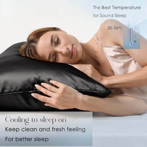 Yanibest Vegan Silk Satin Pillowcase for Hair and Skin, Standard Queen King Pillow with Hidden Zipper, Soft Breathable Smooth Cooling Pillow for Sleeping