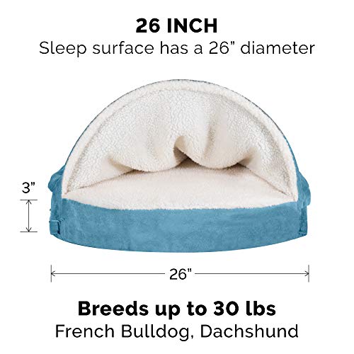 Furhaven 35" Round Orthopedic Dog Bed for Large/Medium Dogs w/ Removable Washable Cover, For Dogs Up to 50 lbs - Sherpa & Suede Snuggery - Blue, 35-inch