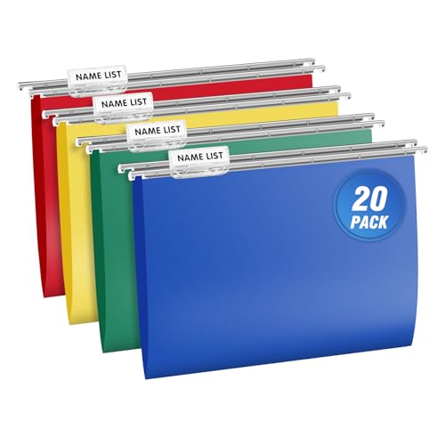 ViVin Heavy Duty Plastic Hanging File Folders with Metal Hook, 1/5-Cut Adjustable Tabs, File Cabinet Folders, Letter Size, Fit for Office, School and Home, 20 per Box (Assorted)…