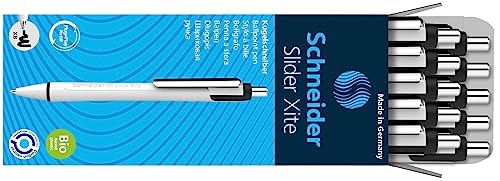 Schneider Slider Xite XB (Extra Broad) Ballpoint Pen, Refillable + Retractable, 1.4 mm, White Barrel w/Blue Accents, Black Ink, Box of 10 Pens (133201)