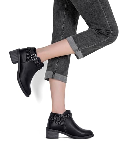 Jeossy Women's 9616 Ankle Boots, Low Heel Short Fall Booties, Black Nubuck, Size 6.5 US-with Side Zipper(DJY9616 blacknubuck 06.5)