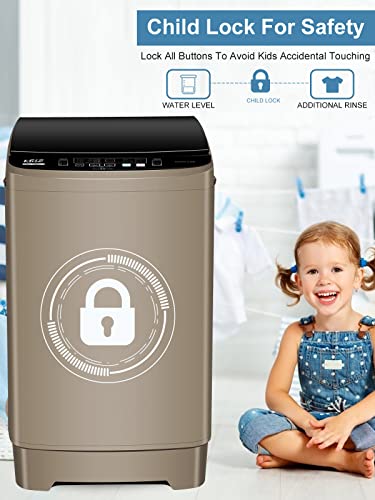 KRIB BLING Full-Automatic Washing Machine 17.7 lbs Small Compact Portable 10 Wash Program & 8 Water Level Compact Washer with LED Display Ideal for Apartments, RV, Camping, Gold (KB03-GOLD6)