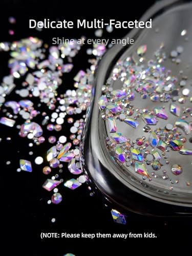 AMLAVIFISH 6080PCS AB Rhinestones for Nails, Nail Gems with Special-Shaped Diamonds, 3D Decorations Flat Back Stones Gems Set, Acrylic Nail Mix Sizes Nail Charms(Picking Pen&Tweezers Included)
