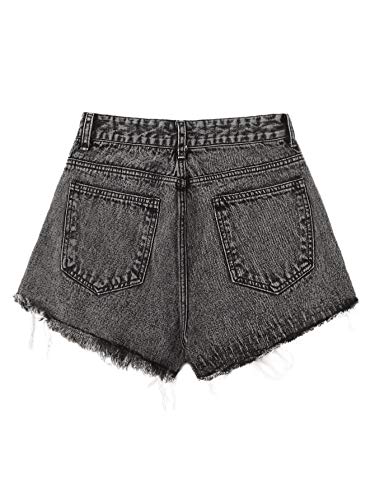 WDIRARA Women's High Waisted Raw Hem Distressed Ripped Casual Denim Shorts Grey XS