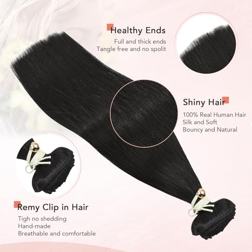 Ukira Black Hair Extensions Real Human Hair Clip in, 14 Inch 120g Jet Black Clip in Hair Extensions Real Human Hair, Natural Straight Full Head Remy Human Hair Extensions Clip in Extensions