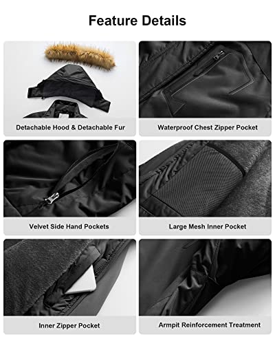 Pursky Womens Snow Jacket with Fur Hood Women Women's Mountain Waterproof Ski Winter Rain Warm Fleece Coat Light Purple M