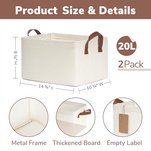 CHICVITA Storage Bins for Shelves, Closet Bins for Organization, Storage Baskets for Towels, Rectangle Basket for Bedroom, Collapsible Storage Bins, 14 ¾" L x 10 ¼" W x 8 ¼" H, Beige, 2-Pack