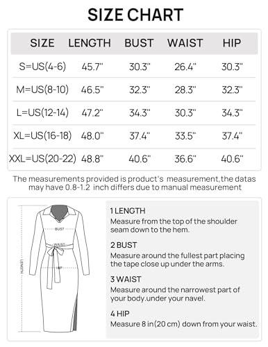 MEROKEETY Women's 2024 Fall Sweater Dress Long Sleeve Collared V Neck Slit Knit Bodycon Midi Dress with Belt,White,M