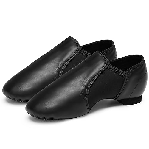 Stelle Jazz Shoes for Girls and Boys Slip-On Leather Dance Shoes (Toddler/Little Kid/Big Kid)(SJ05-Black,4.5MB