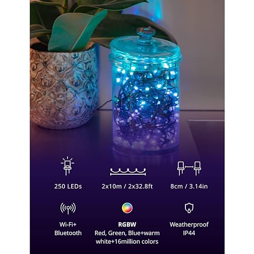 Twinkly Strings 100 LED RGB, LED Light String for Outdoor and Indoor, LED Lights Smart Multicolor, Compatible with HomeKit, Alexa and Google Home, LED Gaming, IP44, App Controlled, Green Wire, 26.2ft