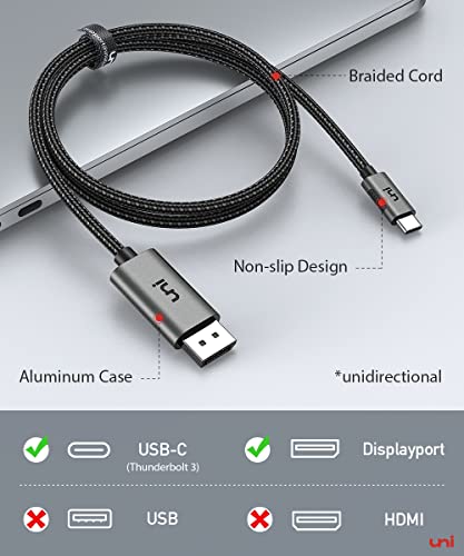 uni USB C to DisplayPort Cable 3FT (4K@60Hz, 2K@165Hz), Sturdy USB Type-C to DisplayPort Braided Cable [Thunderbolt 3/4 Compatible] with MacBook Pro/Air, iPhone 15 Pro/Max, Galaxy S24, Chromebook, XPS