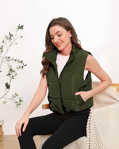 Memorose Puffer Vest for Women Winter Outwear Jacket Cropped Sleeveless Lightweight Fashion Fall Coat with Pockets White S