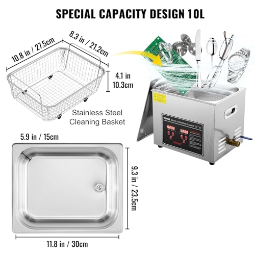 VEVOR Ultrasonic Cleaner with Digital Timer & Heater, Professional Ultra Sonic Jewelry Cleaner, Stainless Steel Heated Cleaning Machine for Glasses Watch Rings Small Parts Circuit Board (2L)