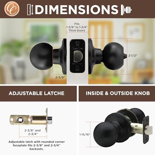 Copper Creek BK2030BC-6 Ball Door Knob, Privacy Function, 6 Pack, Black