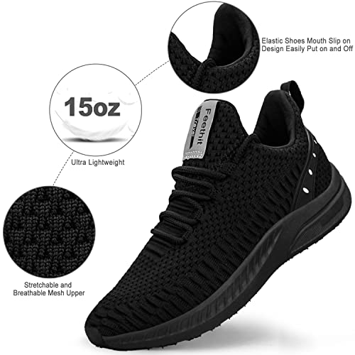 Feethit Mens Slip On Walking Shoes Blade Tennis Shoes Non Slip Running Shoes Lightweight Workout Shoes Breathable Mesh Fashion Sneakers All Black Size 8.5