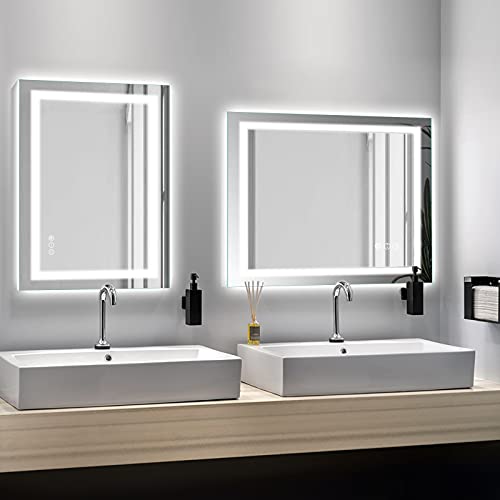 Amorho LED Vanity Bathroom Mirror 40"x 32" with Front and Backlit, Stepless Dimmable Double Wall Mirrors with Anti-Fog, Shatter-Proof, Memory, 3 Colors, (Horizontal/Vertical)