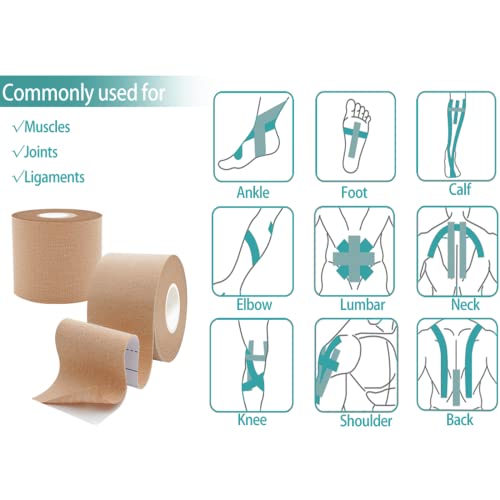 Dimora Uncut Kinesiology Tape - 4 Rolls Pure Cotton Elastic Athletic Tape 65.6 ft in Total, Medical Grade Adhesive Sports Tape for Muscle Pain Relief and Joint Support, Beige