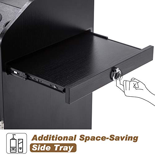 BarberPub Beauty Salon Trolley Storage Cart Hair Dryer Holder Stylist Equipment with Lockable Rolling Wheels, Drawer (Black)