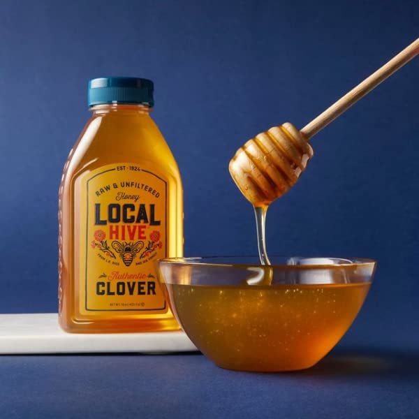 Local Hive Authentic Clover Raw Unfiltered Honey – 16 oz, 100% Pure US Honey, Sourced from American Bees and Beekeepers - Natural Sweetener, Ideal for Tea, Baking, and Cooking