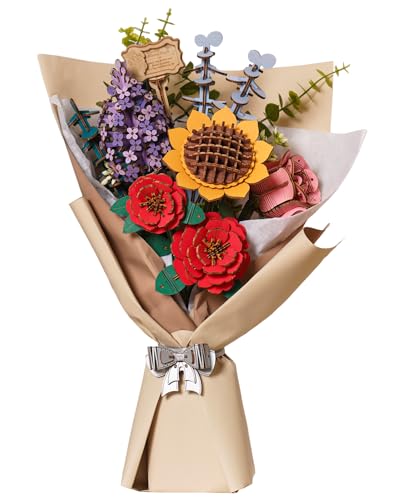 Rowood Artifical Flowers,Wooden Flower Bouquet Building Sets for Adults,Botanical Collection,Mothers Day/Valentine's Day/Christmas/Birthday Gift for Women/Mom/Her,DIY Craft Kit Unique Home Decor-TW01H