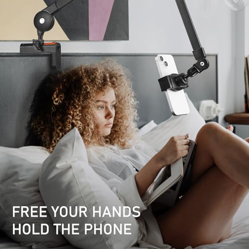 Phone Holder for Bed, Overhead Phone Mount with Adjustable Clamp Clip, Flexible Lazy Bracket Mount Clamp Clip for iPhone, Samsung, Google Pixel