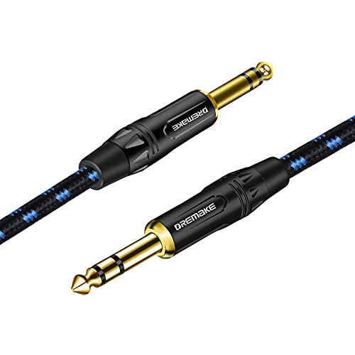 DREMAKE Guitar Cable, Jack 6.35mm/6.5mm 1/4 Inch Amp Cord for Bass Electric Guitar Amplifier, 20FT 6.35mm 1/4 Straight to Straight Stereo Audio Balanced Instrument Patch Cable, Black Blue
