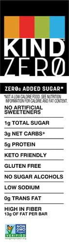 KIND ZERO Added Sugar Bars, Keto Friendly Snacks, Caramel Almond and Sea Salt Flavored, 6.2oz Box (5 Bars)