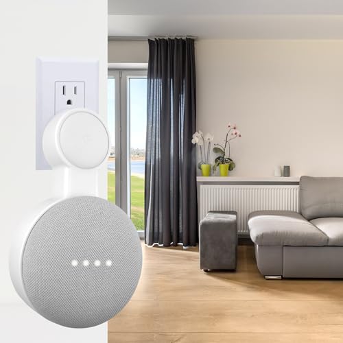 Sintron Outlet Wall Mount Holder for Google Nest Mini and Google Home Mini, A Space-Saving Accessories with Cord Management for Google Smart Speakers 1st Gen. and 2nd Gen., No Messy Wires or Screws.