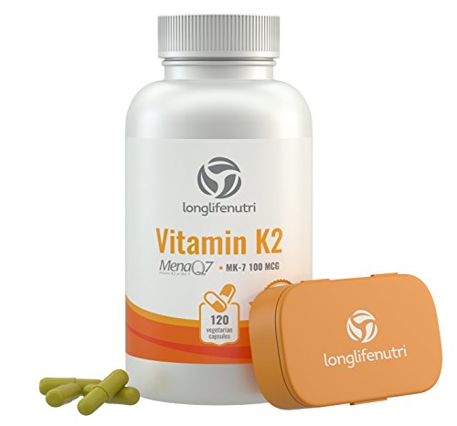 LongLifeNutri Vitamin K2 MK-7 100mcg – 120 Vegetarian Capsules for Bone and Heart Health, 4-Month Supply, Alcohol-Free, Lab Tested, Made in USA, Non GMO