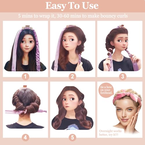 Heatless Curls Overnight, 70'' Velvet Hair Curlers for Long Hair, No Heat Hair Rollers - Black
