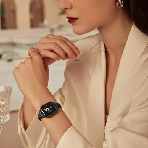 DaQin Slim Leather Band Compatible with Apple Watch Bands for Women 40mm 38mm 41mm, Top Grain Genuine Leather Strap Thin Replacement Wristband for Apple Watch Series 9 8 7 6 5 4 3 2 1 SE Ultra, Black