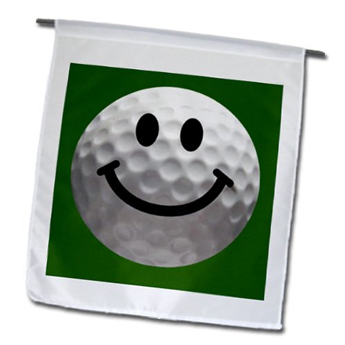 3dRose fl_76670_1 Smiley Face Golf Ball Happy White Golf Ball Golfer Gift Smilie on Dark Green Background Garden Flag, 12 by 18-Inch