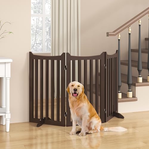 Yaheetech 36" H Extra Tall Freestanding Pet Gate 3-Panel Wooden Dog Fence with 2 Support Feet Folding Dog Gate for Indoor, Stairs, Doorways, Halls, Kitchen Wooden Pet Barrier Espresso, 60" L x 36" H