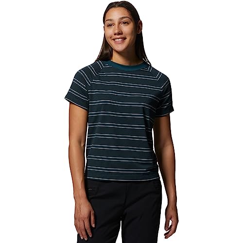 Mountain Hardwear Women's Wander Pass Short Sleeve, Dark Marsh Pacific Stripe, X-Large