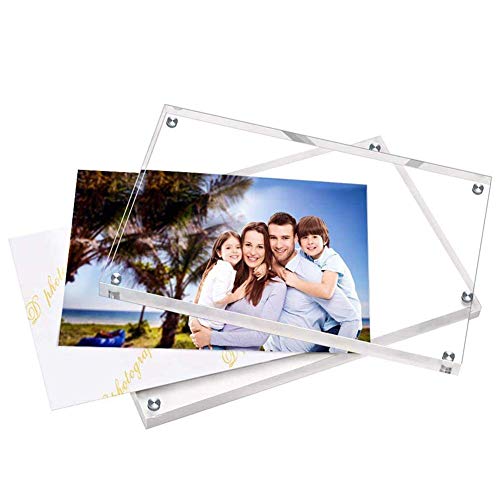 HELPLEX Acrylic Frame, 2 Pack 6x8 Acrylic Picture Frames, 24mm Thicker Frameless Clear Frame Double Sided Magnetic Frame, Free Standing Desktop Display Stand Acrylic Frames