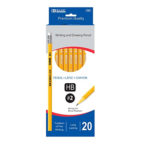 BAZIC Pencil #2 HB Pencils, Latex Free Eraser, Premium Wood Yellow Unsharpened Pencils (12/Pack), 1-Pack