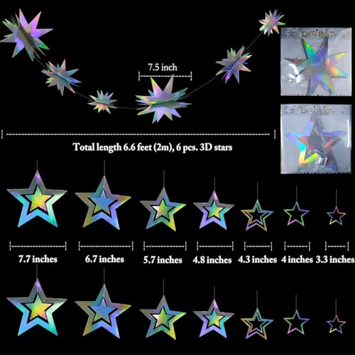 Cheerland Star Party Decoration Iridescent Party Supplies Holographic Twinkle Little Stars Garlands Hanging Euphoria Party Decorations Backdrop for Birthday Bachelorette Ramadan EID Graduation Disco