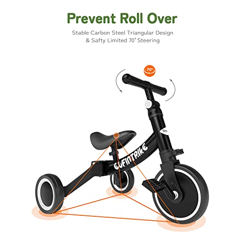 besrey 5 in 1 Toddler Bike for 1 Year to 4 Years Old Kids, Toddler Tricycle Kids Trikes Tricycle, Toys for Boy & Girl, Balance Training, Removable Pedals