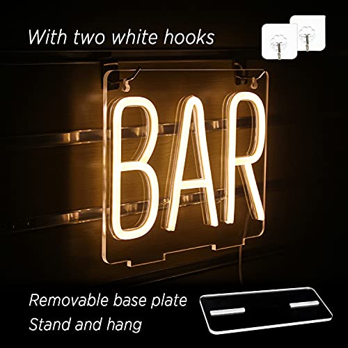 Ineonlife Bar Neon Sign Neon Yellow Sign for Business Wall Decor with Acrylic Base and Hanging Neon Signs for Bar Salon Shop Restaurant Business Party Supplies 10'' x 8''