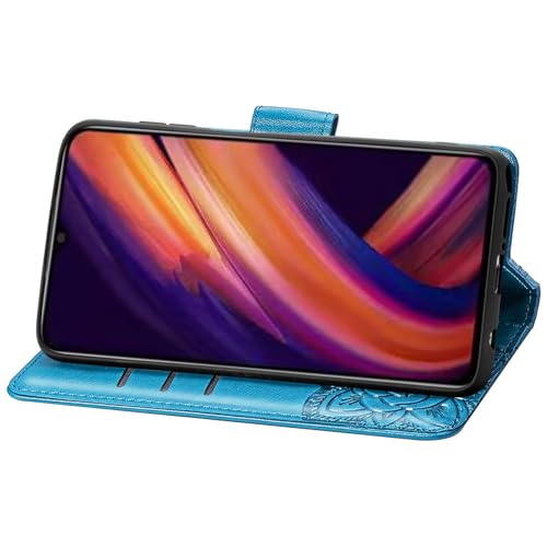 Wallet Case for Samsung Galaxy A25 5G,Women Flip Folio PU Leather Protective Case Wrist Strap Card Slots Holder Purse Emboss Butterfly Flower Stand Flip Case for Samsung Galaxy A25 5G Blue