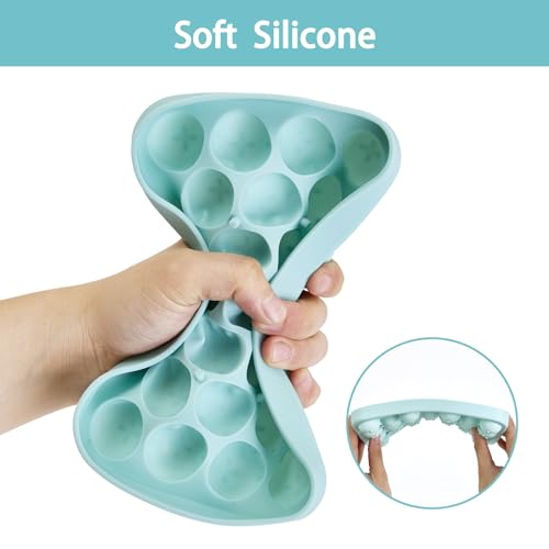 2 Pcs Ice Cube Tray - Stackable Round 25-Ball Silicone Ice Cube Molds with Silicone Lid, Easy to Release, BPA-Free for Chilled Beverages, Whiskey, and Cocktails (Blue)