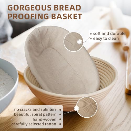 Sourdough Bread Baking Supplies, Complete Sourdough Starter Kit Banneton Bread Proofing Basket Set Includes 35oz Sourdough Starter Jar, Kikcoin