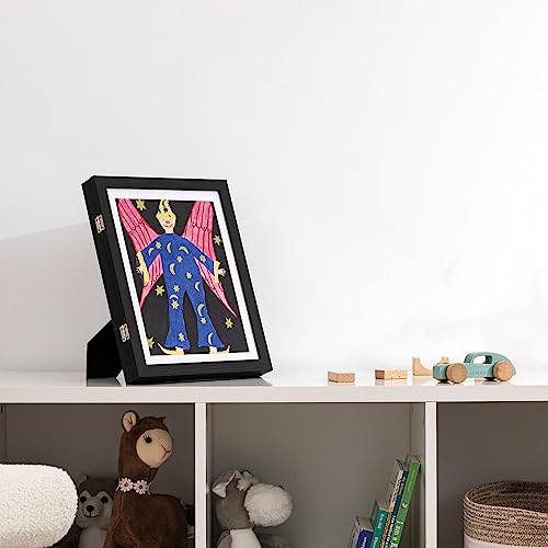 eletecpro 11x14 Kids Art Frame Front Opening with Glass Cover, Display Artwork 9x12 & 8x10 with Mat or 11x14 without Mat, Artwork Picture Frame Changeable with Storage for Wall and Tabletop, Black